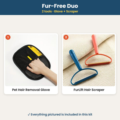 Fur-Free Duo: what's included – Pet Hair Removal Glove and FurLift Hair Scraper